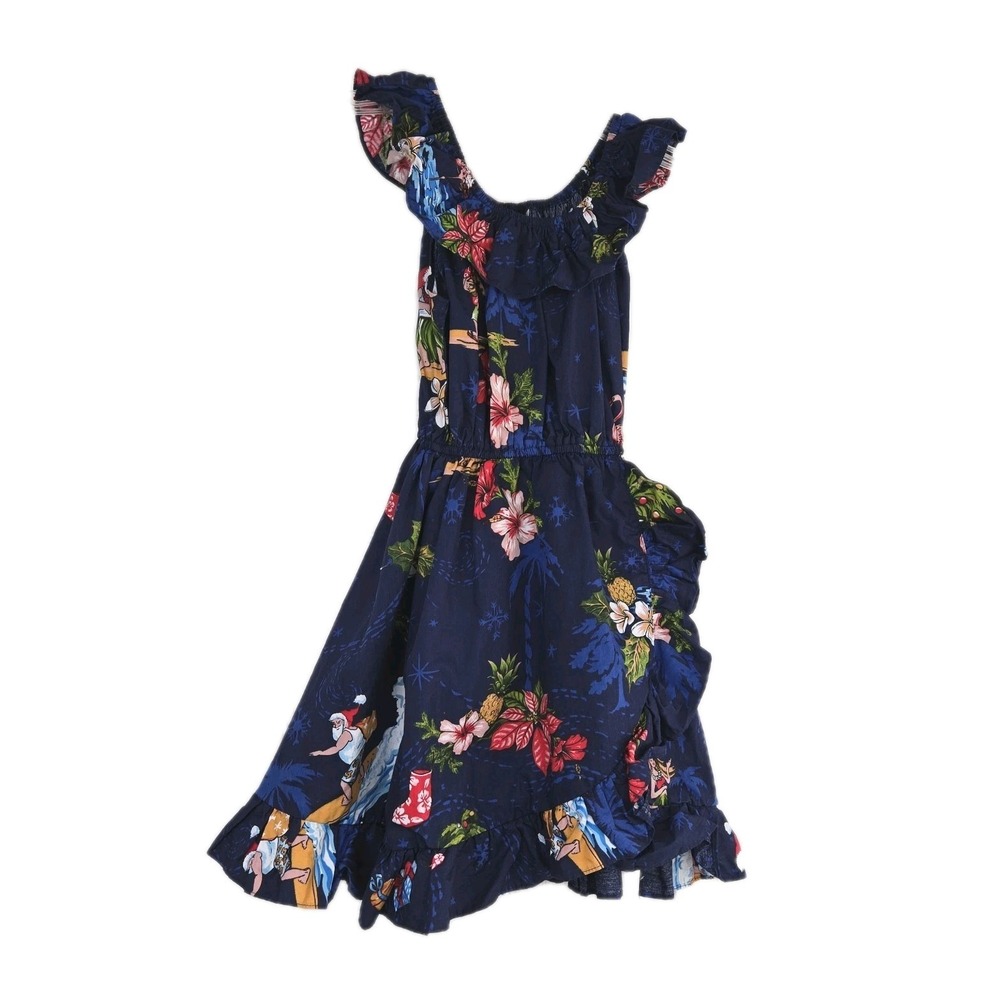 Hawaii Hangover Girls Luau Wrap Ruffle Dress in‎ Christmas Santa Navy Size 6